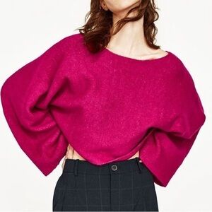 Zara Wide Sleeve Sweater Fuchsia  Size Small Cropped